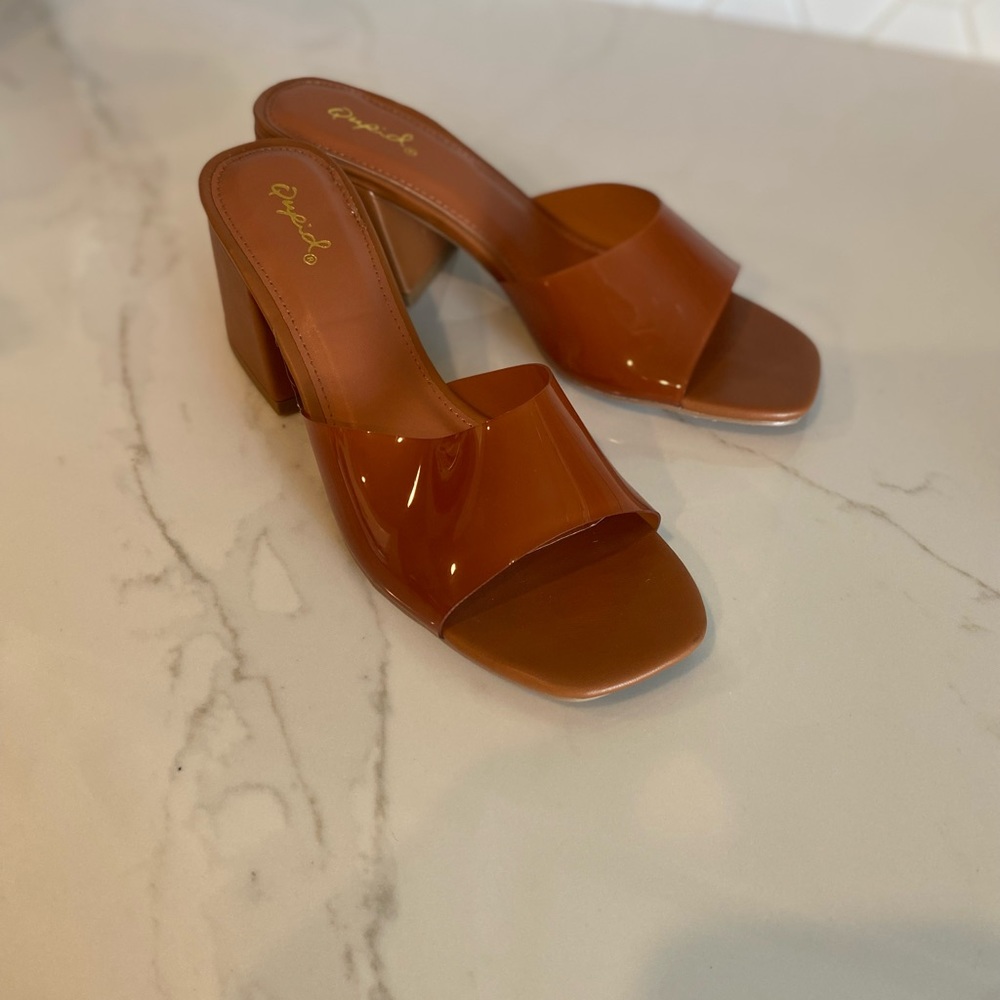NIB Quipid Katen Transparent Open Toe Cognac Block Heel Sandal - Picture 3 of 16